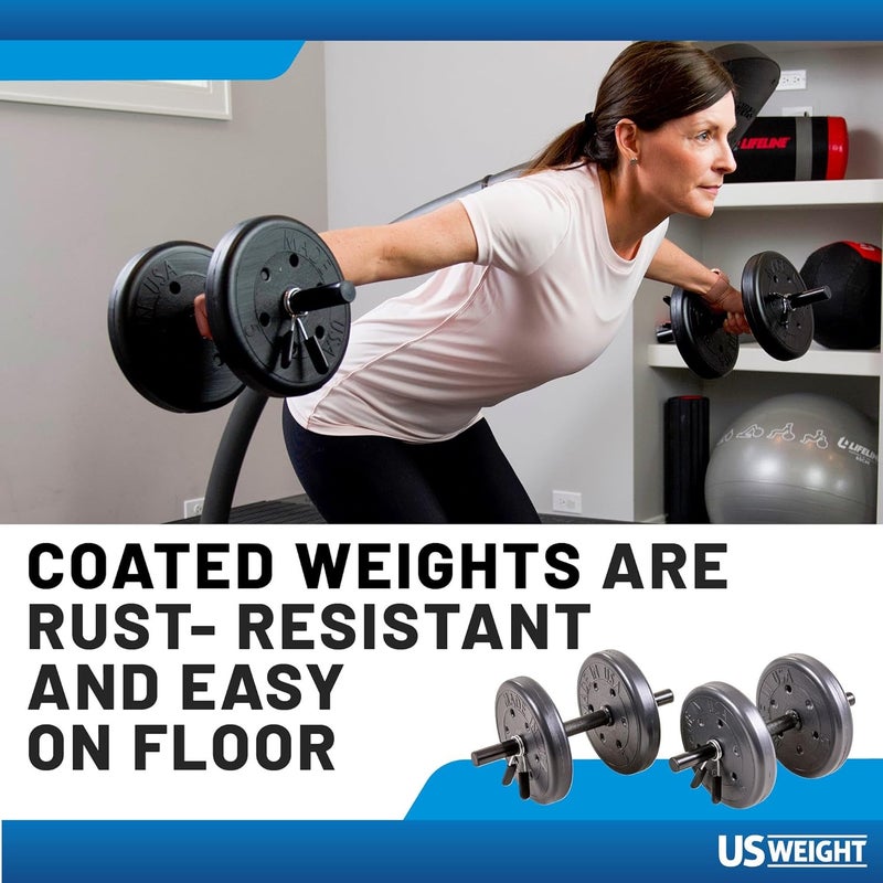 US Weight 105 Pound Barbell Weight Set for Home Gym| Adjustable Weight Set with Two Dumbbell Bars and Full 6 Ft Bar, Black - Image 5